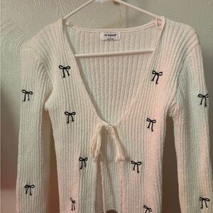 Workshop Republic Clothing Cream Cardigan with Black Bow Details